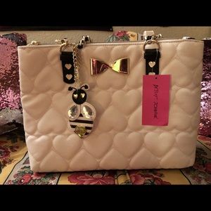 Betsy Johnson White Heart Stiched Tote